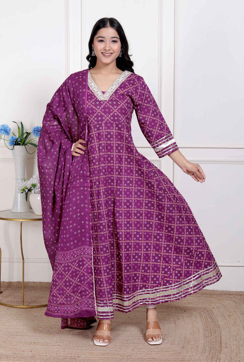 Miravan Womens Bandhani embroidred ethnic Anarkali Kurta and Dupatta