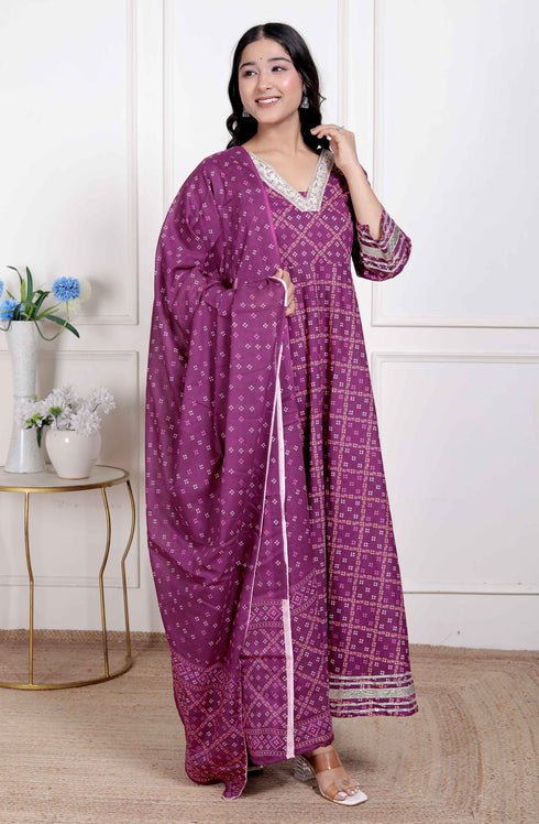 Miravan Womens Bandhani embroidred ethnic Anarkali Kurta and Dupatta
