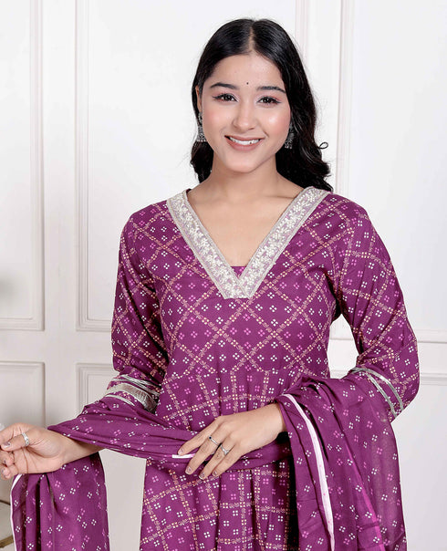 Miravan Womens Bandhani embroidred ethnic Anarkali Kurta and Dupatta