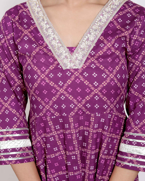 Miravan Womens Bandhani embroidred ethnic Anarkali Kurta and Dupatta