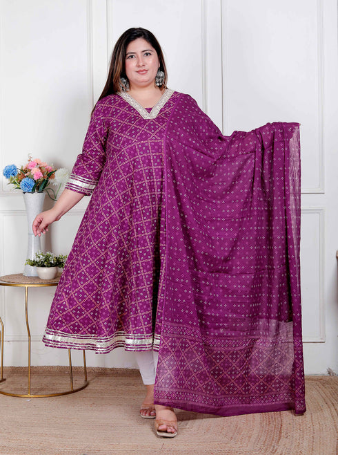 Miravan Plus Size Womens Bandhani embroidred ethnic Anarkali Kurta and Dupatta