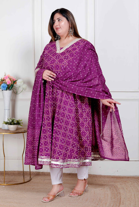 Miravan Plus Size Womens Bandhani embroidred ethnic Anarkali Kurta and Dupatta