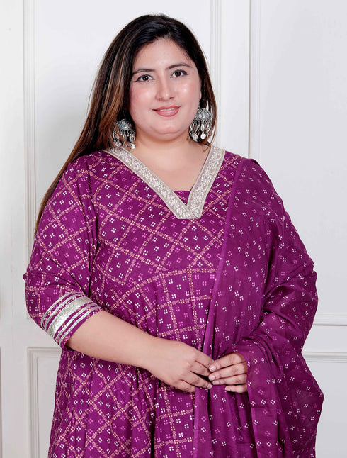 Miravan Plus Size Womens Bandhani embroidred ethnic Anarkali Kurta and Dupatta