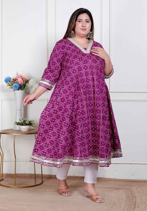Miravan Plus Size Womens Bandhani embroidred ethnic Anarkali Kurta and Dupatta