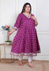 Miravan Plus Size women cotton Magenta Gota lace and Embroidered Anarkali Kurta