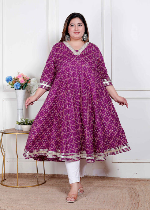Miravan Plus Size women cotton Magenta Gota lace and Embroidered Anarkali Kurta
