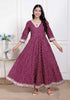 Miravan Women Maroon Floral Print Soft Cotton embroidered Anarkali Kurta