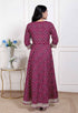Miravan Women Maroon Floral Print Soft Cotton embroidered Anarkali Kurta