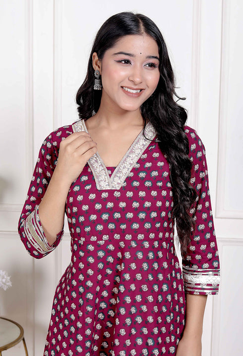 Miravan Womens Maroon embroidered Anarkali Kurta and Dupatta