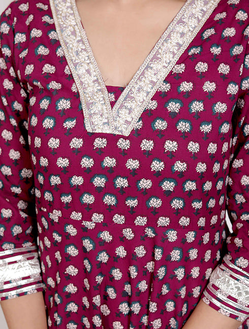Miravan Womens Maroon embroidered Anarkali Kurta and Dupatta