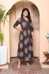Miravan Womens Printed V Neck Cotton Anarkali Kurta Brown