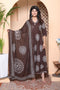 Miravan Womens Brown Animal Printed Anarkali Kurta with Dupatta Set