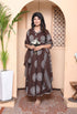 Miravan Womens Brown Animal Printed Anarkali Kurta with Dupatta Set