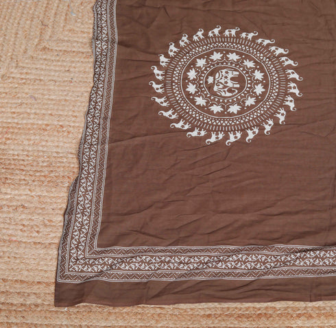 Miravan Womens Brown Animal Printed Anarkali Kurta with Dupatta Set