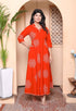 Miravan Womens Orange Mandarin Neck Printed Anarkali Style Kurta