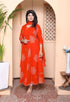 Miravan Womens Orange Floral Cotton Printed Anarkali Kurta wit Dupatta