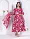 Miravan Womens Pink Floral Printed Angrakha Kurta with Dupatta