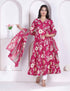 Miravan Womens Pink Floral Printed Angrakha Kurta with Dupatta