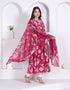 Miravan Womens Pink Floral Printed Angrakha Kurta with Dupatta