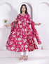 Miravan Womens Pink Floral Printed Angrakha Kurta with Dupatta