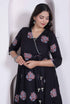 Miravan womens Cotton Floral Print Anarkali Kurta Black