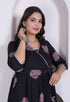 Miravan womens Cotton Floral Print Anarkali Kurta Black