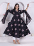Miravan Black Printed Cotton Anarkali Kurta and Dupatta for Women