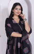 Miravan Black Printed Cotton Anarkali Kurta and Dupatta for Women