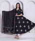 Miravan Black Printed Cotton Anarkali Kurta and Dupatta for Women