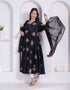 Miravan Black Printed Cotton Anarkali Kurta and Dupatta for Women