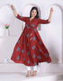 Miravan Womens Rust floral Printed Pure Cotton Gota Patti Angrakha Kurta
