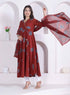 Miravan Women Rust Floral Printed Angrakha Kurta and Dupatta