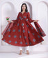 Miravan Women Rust Floral Printed Angrakha Kurta and Dupatta