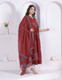 Miravan Women Rust Floral Printed Angrakha Kurta and Dupatta