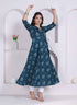 Miravan Womens blue Ethnic Motifs Printed V Neck Cotton Angrakha Kurta