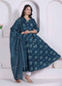 Miravan womens Blue Floral Printed Angrakha Kurta with dupatta