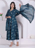 Miravan womens Blue Floral Printed Angrakha Kurta with dupatta