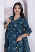 Miravan womens Blue Floral Printed Angrakha Kurta with dupatta