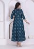 Miravan womens Blue Floral Printed Angrakha Kurta with dupatta