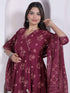 Miravan Womens Maroon Floral Printed Angrakha Pure Cotton Kurta and Dupatta