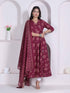 Miravan Womens Maroon Floral Printed Angrakha Pure Cotton Kurta and Dupatta