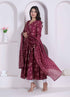 Miravan Womens Maroon Floral Printed Angrakha Pure Cotton Kurta and Dupatta