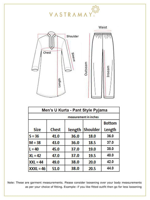 Vastramay Men's Blue Silk Blend Curved Hem Kurta With Pant Set