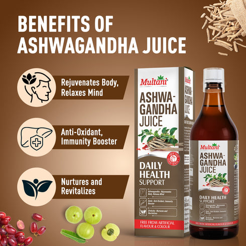 Multani Pharmaceuticals Limited Multani Ashwagandha Juice 1 Litre Natural Rejuvenator for Body & Mind Antioxidant & Immunity Support