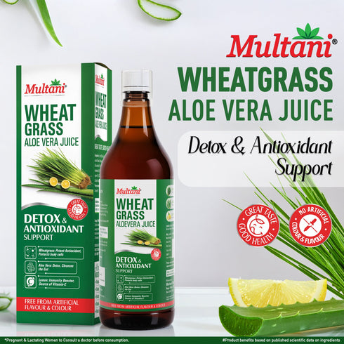 Multani Pharmaceuticals Limited Multani Naturals Wheatgrass Aloe vera Juice 1L Help's to Detoxify the Liver Cleanse the Digestive System Boost Metabolism & Purify Blood
