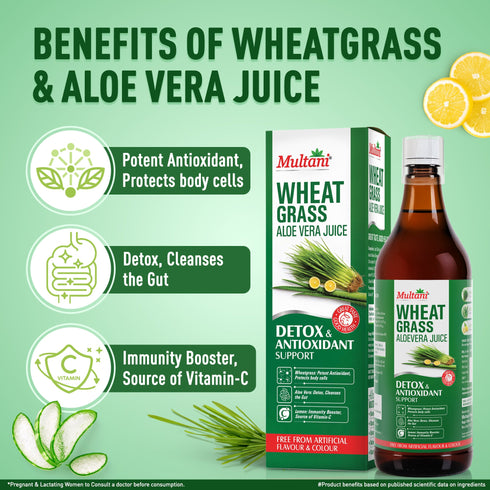 Multani Pharmaceuticals Limited Multani Naturals Wheatgrass Aloe vera Juice 1L Help's to Detoxify the Liver Cleanse the Digestive System Boost Metabolism & Purify Blood