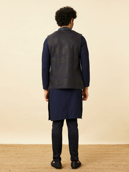 Manyavar Graphite Blue Black Panther Emblem Jacket