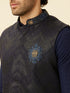 Manyavar Graphite Blue Black Panther Emblem Jacket