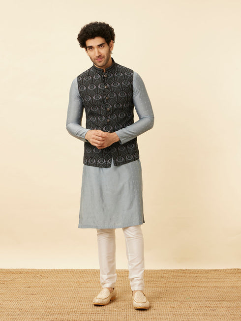 Manyavar Shadow Grey Wakanda Inspired Kurta Jacket Set
