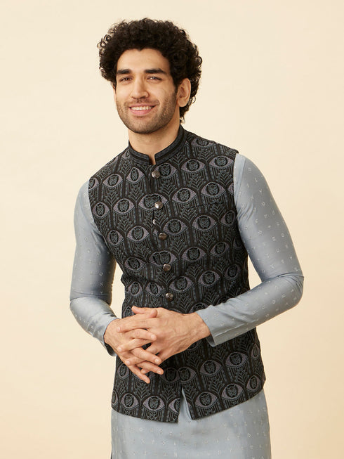Manyavar Shadow Grey Wakanda Inspired Kurta Jacket Set